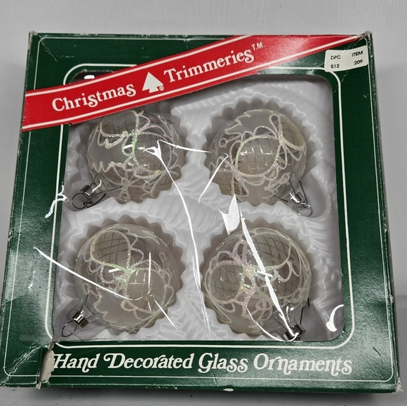 Vintage Lot of 4 Glass‎ Bradford Glitter Christmas Tree Ornaments Hand Decorated - Picture 11 of 11